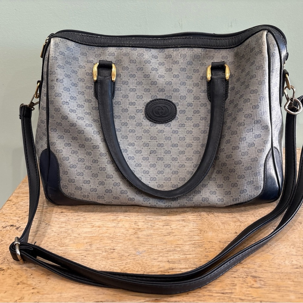 VTG Gucci Micro GG Boston Bag in Navy Blue